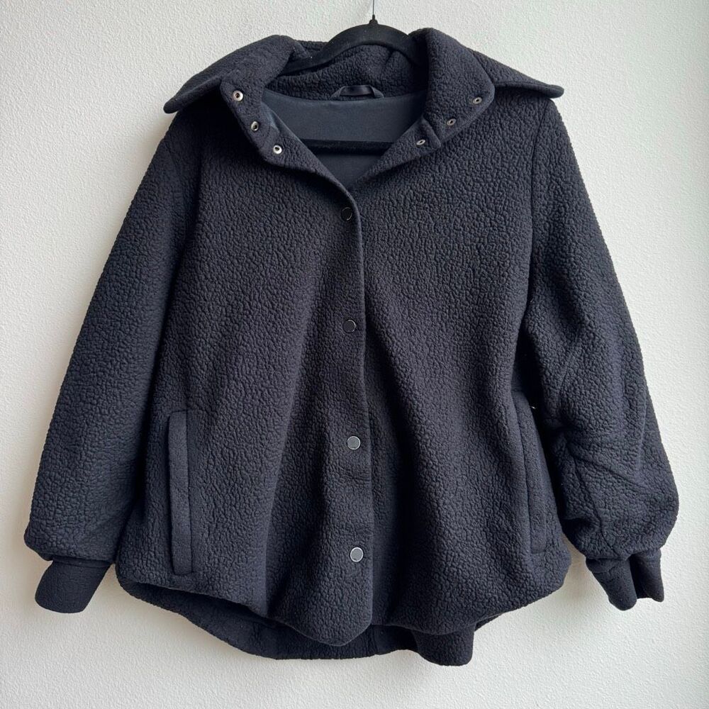 Alo Black Sherpa Snap Button Cozy Relaxed Oversized Teddy Coat Size Medium/Large